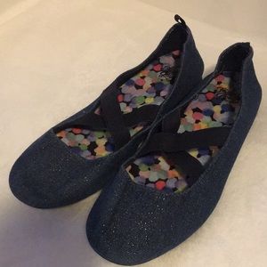 Girls blue Jean type and sparkle flats size 3